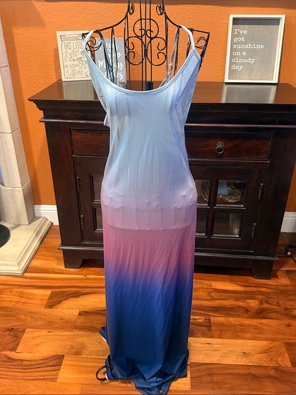 Plus Size 3x Ombre Maxi Slip Dress in Light Blue to Navy